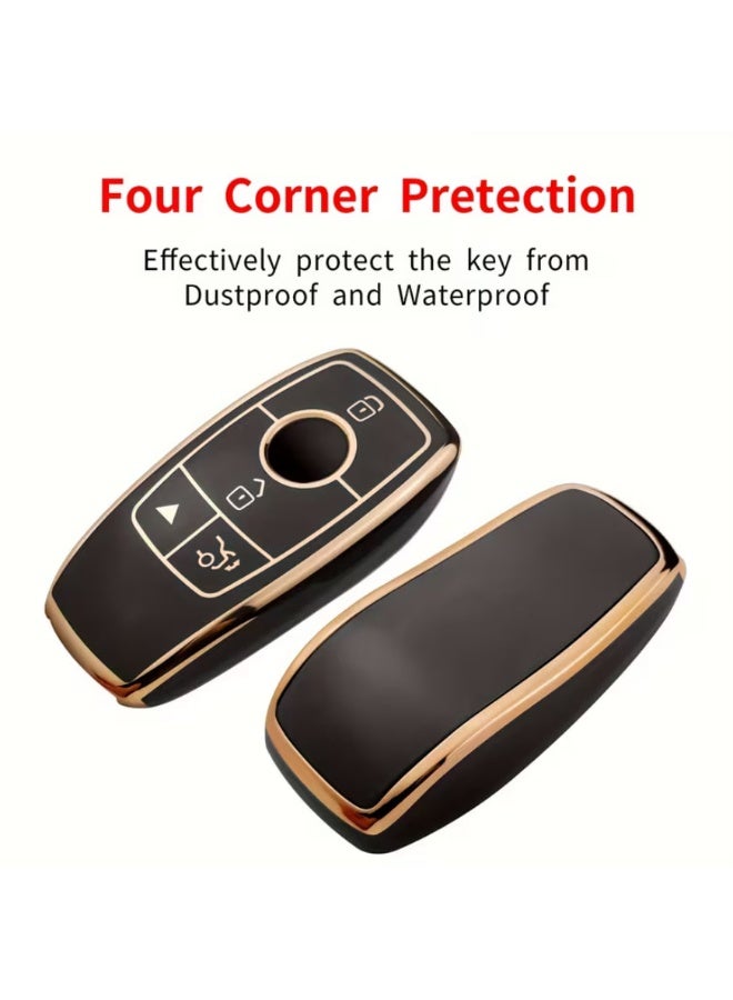 غطاء مفتاح السيارة مع سلسلة مفاتيح لمرسيدس-بنز A C E S CLA CLS GLA GLC260 GLE450 GL GLS G-Class E300L GLC260L/A200L GLB/GLE350 C-Class S-Class C260L A200L C200L GLC GLA GLB220 GLE350 إلخ 3/4 زر مفتاح ذكي واقي، غطاء مفتاح ناعم TPU، سلسلة مفاتيح - Image 2