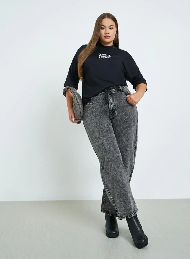 Styli Styli Plus Size Grey Barrel Leg Jeans