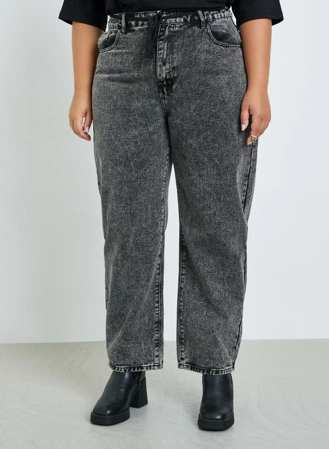 Styli Styli Plus Size Grey Barrel Leg Jeans