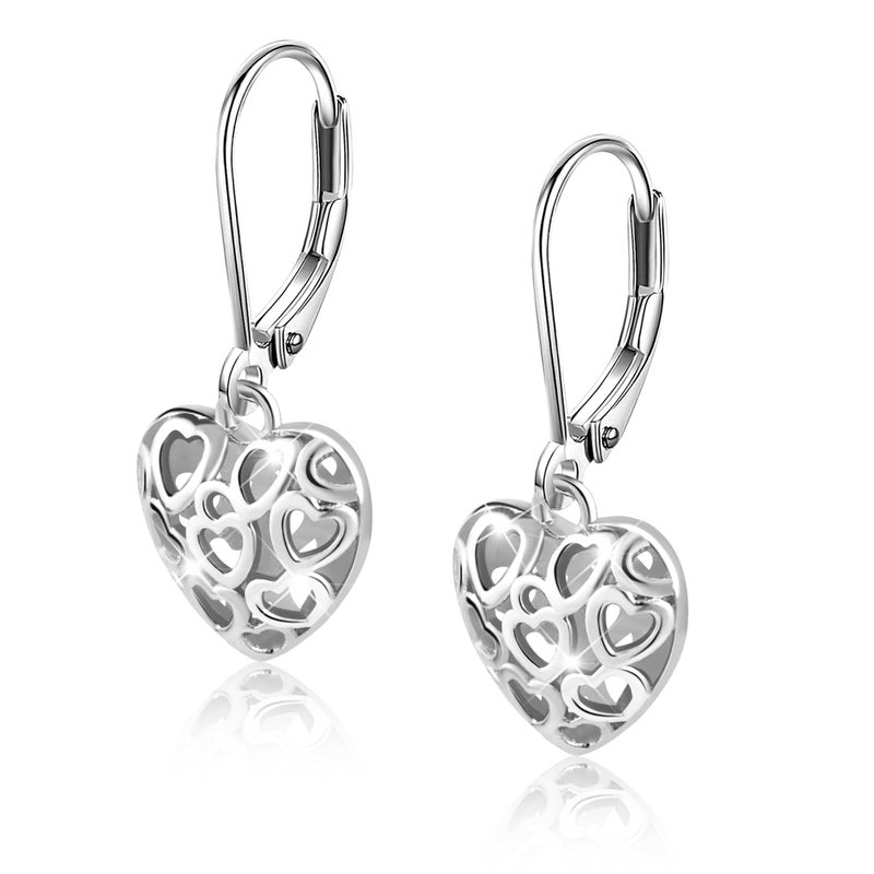 LANCHARMED 925 Sterling Silver Heart Dangle Drop Earrings for Women, Trendy French Style Silver Leverback Earrings, Hypoallergenic Jewelry - Image 1