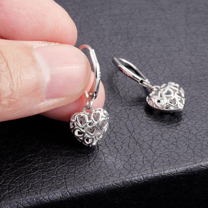LANCHARMED 925 Sterling Silver Heart Dangle Drop Earrings for Women, Trendy French Style Silver Leverback Earrings, Hypoallergenic Jewelry - Image 5