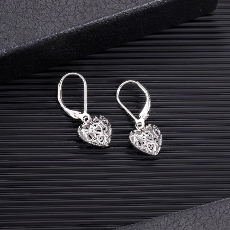 LANCHARMED 925 Sterling Silver Heart Dangle Drop Earrings for Women, Trendy French Style Silver Leverback Earrings, Hypoallergenic Jewelry - Image 2