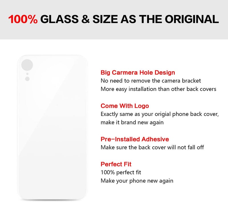 UooFide Rear Back Screen Cover Glass Replacement Compatible with iPhone XR 6.1-Inches All Carriers (White) - Image 5