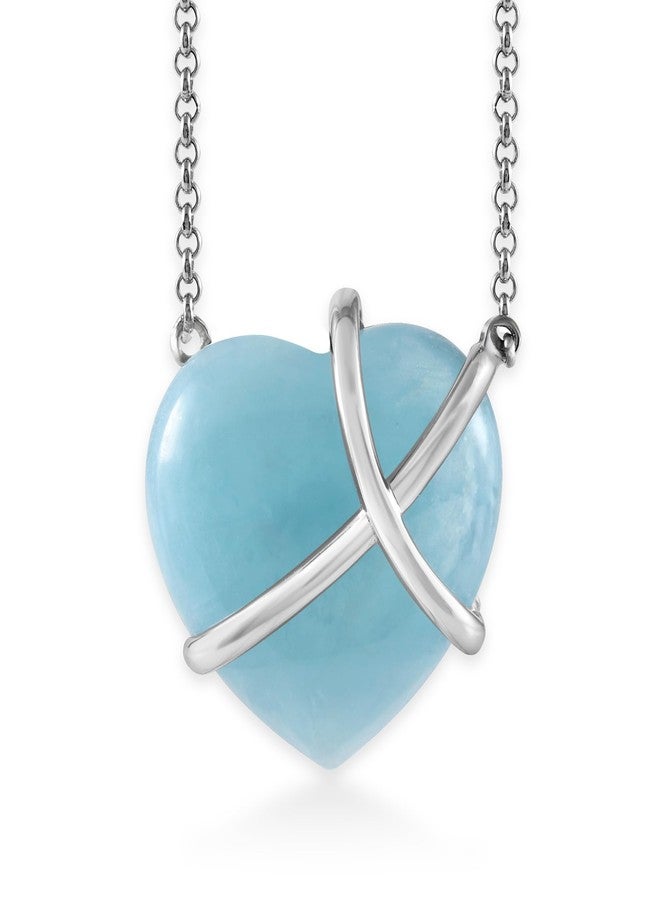 Belacqua Natural Blue Aquamarine Heart Pendant Necklace in Sterling Silver, Rolo Chain: 17.5"+2" Extender, Fashion Jewelry for Women, Gift Box Included - Image 5