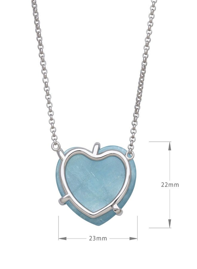 Belacqua Natural Blue Aquamarine Heart Pendant Necklace in Sterling Silver, Rolo Chain: 17.5"+2" Extender, Fashion Jewelry for Women, Gift Box Included - Image 2