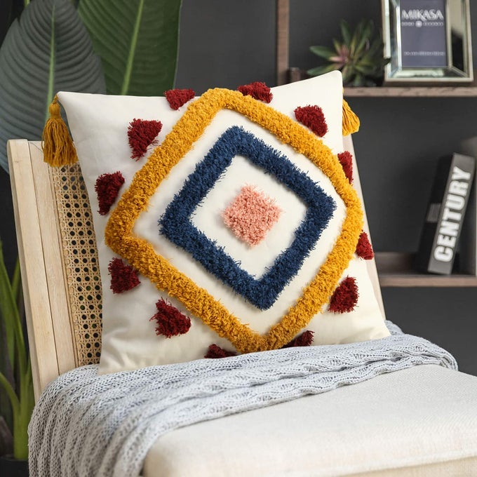 BOHO THROW PILLOW COVERS 18X18 COLORFUL TUFTED DECORATIVE PILLOW COVERS WITH TASSELS YELLOW BLUE WOVEN BOHEMIAN PILLOW CASE MODERN ACCENT SQUARE CUSHION COVER FOR COUCH SOFA BEDROOM