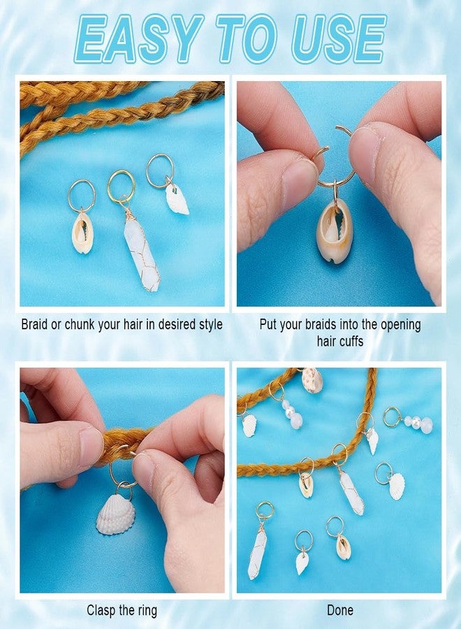 PLIGREAT 18 Pcs Seashell Conch Braids Hair Ring Set Dreadlock Ring Charms DIY Locs Hair Accessories Crystal Pearl Pendant Hair Clips for Women Men Hair Braids Ponytail Hair Decor, 6 Styles - Image 4