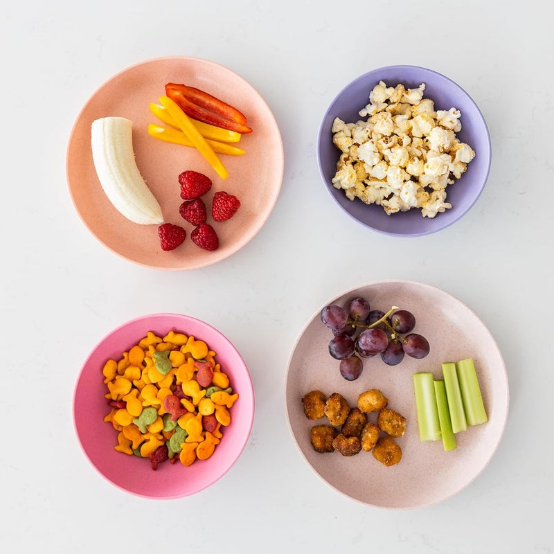 Grow Forward Wheat Straw Kids Plates and Bowls Sets 8Piece Unbreakable Dishwasher Microwave Safe Plastic Plates for Kids Reusable Non Toxic BPAFree Dinnerware for Children Floral - Image 2
