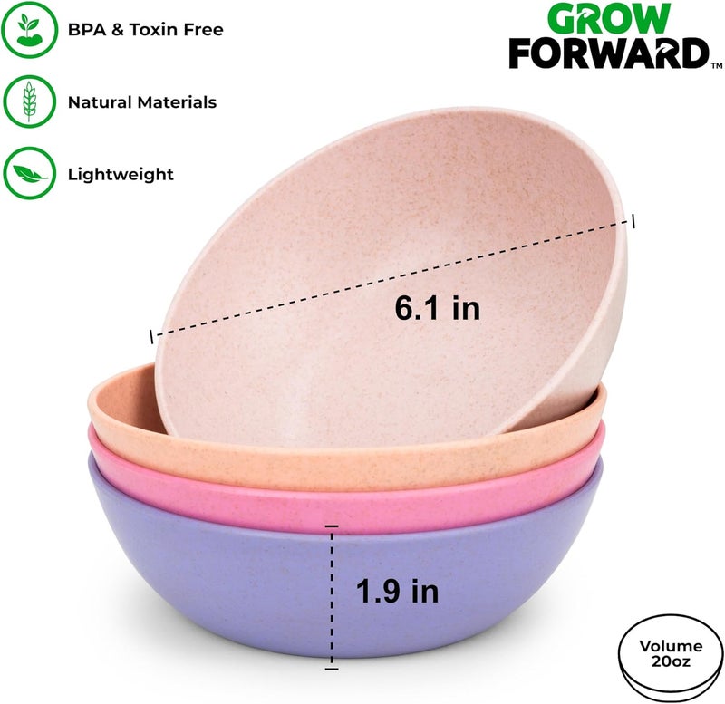 Grow Forward Wheat Straw Kids Plates and Bowls Sets 8Piece Unbreakable Dishwasher Microwave Safe Plastic Plates for Kids Reusable Non Toxic BPAFree Dinnerware for Children Floral - Image 5