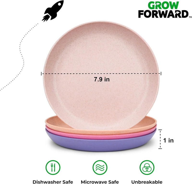 Grow Forward Wheat Straw Kids Plates and Bowls Sets 8Piece Unbreakable Dishwasher Microwave Safe Plastic Plates for Kids Reusable Non Toxic BPAFree Dinnerware for Children Floral - Image 4