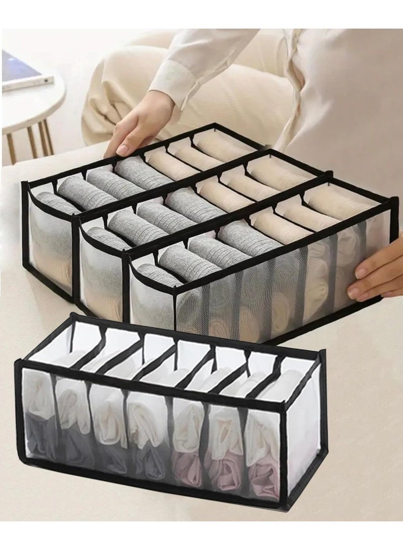 atorakushon Mesh Drawer Organizers for Undergarments, Socks, Bras, Ties, Scarves, Wardrobe Storage Box Kitchen Tools (4 Pcs, Black) - Image 1