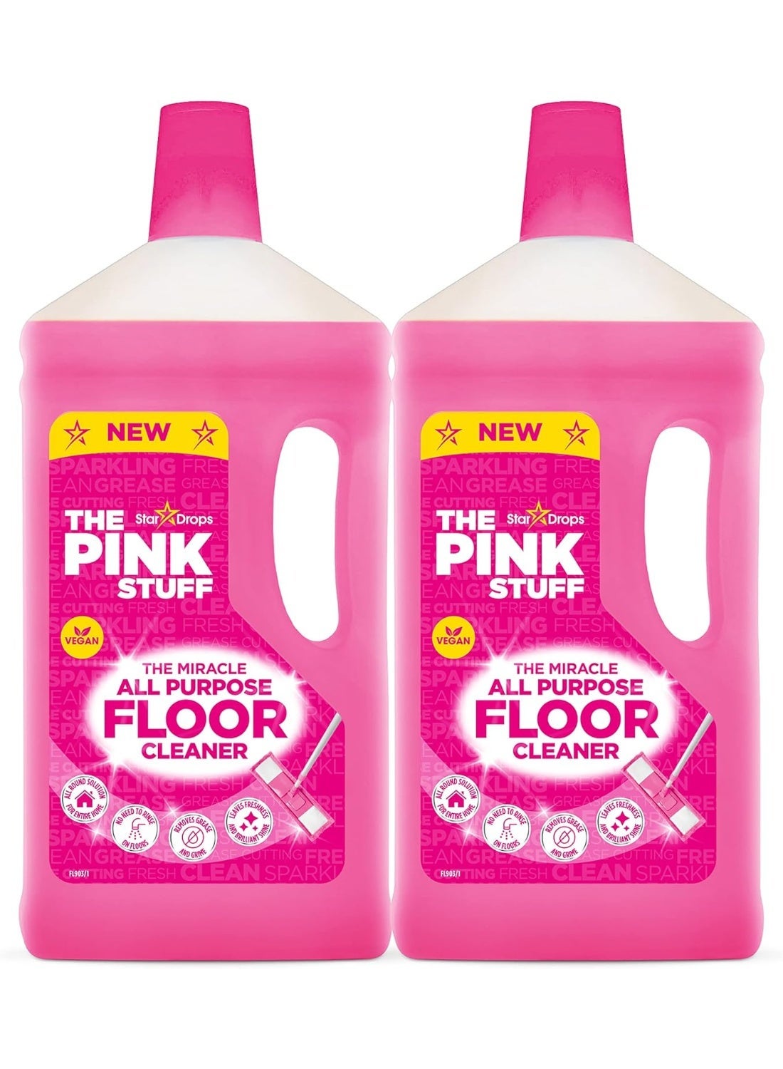 THE PINK STUFF Stardrops The Pink Stuff Miracle All Purpose Floor Cleaner 1L Pack of 2 Powerful Floor Cleaning Liquid for Tile Laminate Vinyl Stone and Sealed Floors Fresh Scent Streak Free Shine