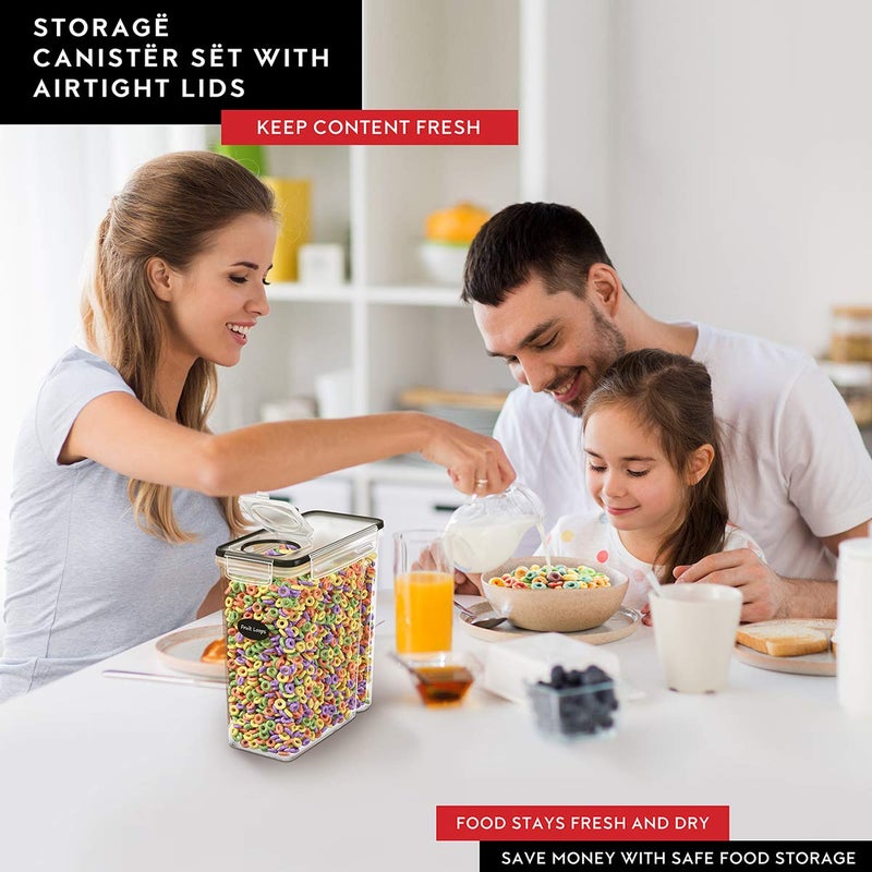 DWÃ‹LLZA KITCHEN Cereal Containers Storage 4L Set of 4 Airtight Food Storage Containers with Lids Cereal Dispenser Countertop Pantry Organization Canister for Rice Flour & Sugar 1 Marker 8 Labels - Image 2