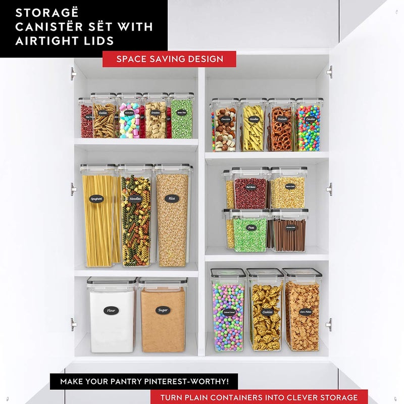 DWÃ‹LLZA KITCHEN Cereal Containers Storage 4L Set of 4 Airtight Food Storage Containers with Lids Cereal Dispenser Countertop Pantry Organization Canister for Rice Flour & Sugar 1 Marker 8 Labels - Image 4