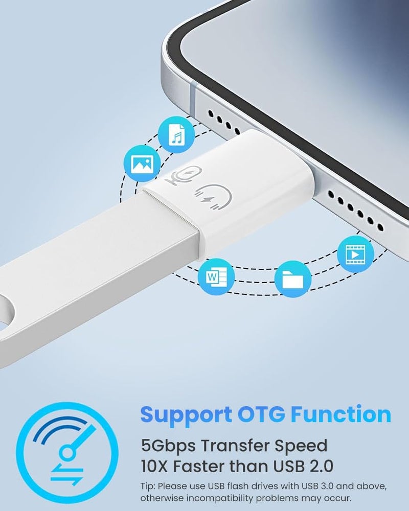 Verilux® 10W USB C Female to Lighting Male Adapter, Lighting Male to USB-A Female USB 3.0 Connector, Support OTG Function with 5GBPS Transfer Speed for iPhone 14/13/12/11 (Not Support Calling) - Image 3