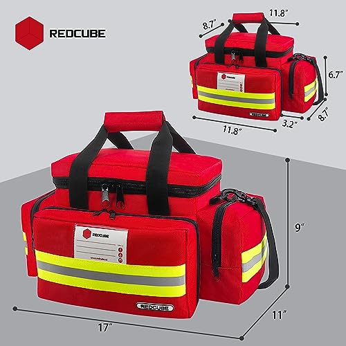 REDCUBE Emergency Bag - First Aid Bags Empty - First Responder Bag for Trauma, Professional Multiple Compartment Kit Carrier For Emergency Medical Supplies (Red) - Image 2