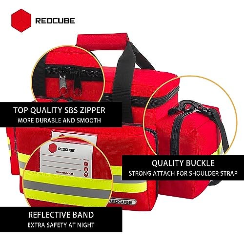 REDCUBE Emergency Bag - First Aid Bags Empty - First Responder Bag for Trauma, Professional Multiple Compartment Kit Carrier For Emergency Medical Supplies (Red) - Image 4