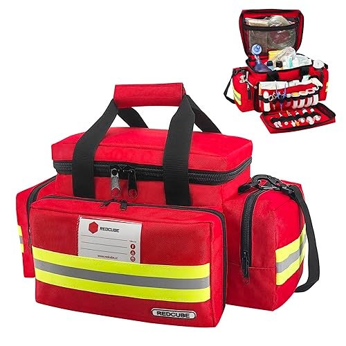 REDCUBE Emergency Bag - First Aid Bags Empty - First Responder Bag for Trauma, Professional Multiple Compartment Kit Carrier For Emergency Medical Supplies (Red) - Image 1