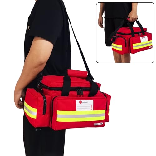 REDCUBE Emergency Bag - First Aid Bags Empty - First Responder Bag for Trauma, Professional Multiple Compartment Kit Carrier For Emergency Medical Supplies (Red) - Image 3