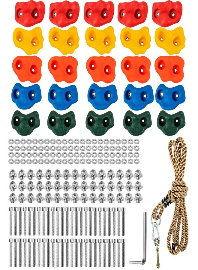 Cheardia 25 Pack Rock Climbing Holds for Adults, Multi-Colored Rock Wall Holds Grips with Mounting Hardware and Knotted Rope for Indoor and Outdoor - Image 1