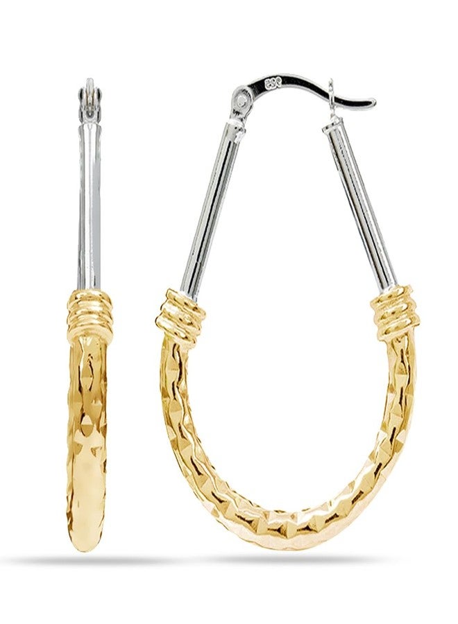 LeCalla 925 Sterling Silver Hoop Earrings | Italian Design Classic Diamond-Cut Textured Earring Hoops | Women's Drop Shape Oval Hoop Earring Jewelry for Women, Medium, Sterling Silver, No Gemstone - Image 1