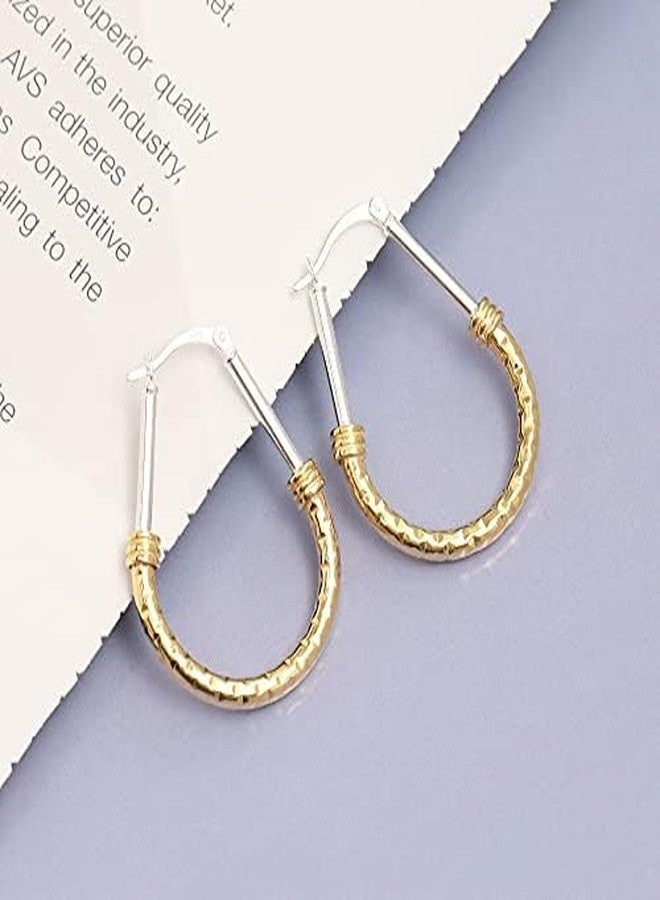 LeCalla 925 Sterling Silver Hoop Earrings | Italian Design Classic Diamond-Cut Textured Earring Hoops | Women's Drop Shape Oval Hoop Earring Jewelry for Women, Medium, Sterling Silver, No Gemstone - Image 5