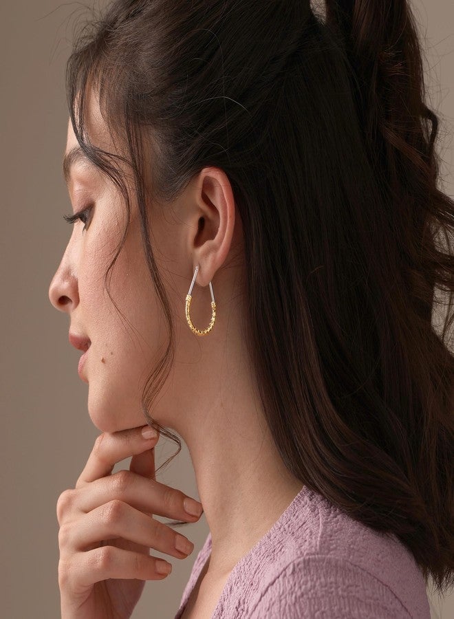 LeCalla 925 Sterling Silver Hoop Earrings | Italian Design Classic Diamond-Cut Textured Earring Hoops | Women's Drop Shape Oval Hoop Earring Jewelry for Women, Medium, Sterling Silver, No Gemstone - Image 3