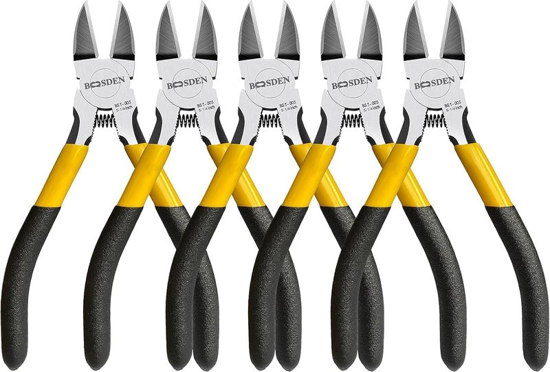 BOOSDEN 5" Wire Cutters, 5 Pack, Precision Cutting Pliers, Ultra Sharp Wire Snips Wire Clippers, Spring Loaded Flush Cutter, Diagonal Cutting Pliers for Jewelry Making Crafting, Wire Cutters Set - Image 1