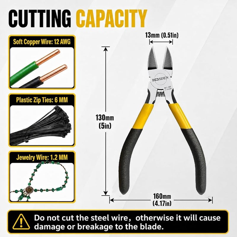 BOOSDEN 5" Wire Cutters, 5 Pack, Precision Cutting Pliers, Ultra Sharp Wire Snips Wire Clippers, Spring Loaded Flush Cutter, Diagonal Cutting Pliers for Jewelry Making Crafting, Wire Cutters Set - Image 2