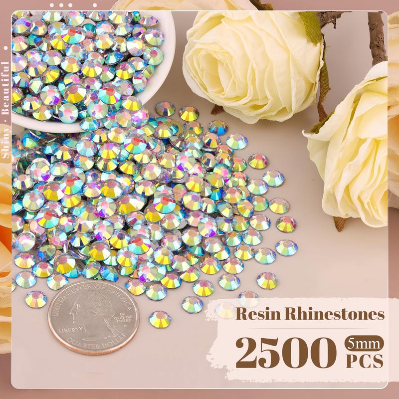 BELLEBOOST 2500PCS 5mm Resin Rhinestones in Bulk (AB), Bedazzling Flatback Crystals for Crafts DIY Nail Decoration, Gems Charms for Tumbler Shoes Clothing Fabric with Pickup Pen and Tweezers - Image 2