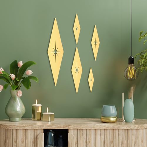 Yaocom 5 Pieces Mid Century Modern Decor Midcentury Vintage Style Gold Starburst Metal Wall Art Elegance Wall Accents Diamond Star Bursts Decor Vintage Home Decoration - Image 1
