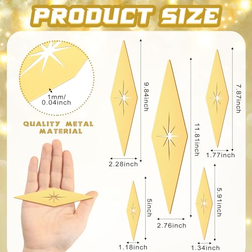 Yaocom 5 Pieces Mid Century Modern Decor Midcentury Vintage Style Gold Starburst Metal Wall Art Elegance Wall Accents Diamond Star Bursts Decor Vintage Home Decoration - Image 3