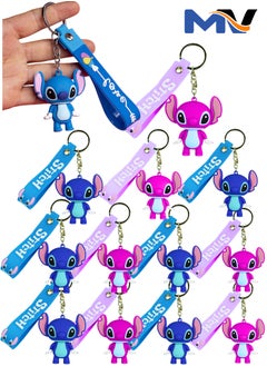 12pcs Stitch Keychain For Phone Car Pendant Chain Office Home Gardening Hanging Birthday Gift Key Ring