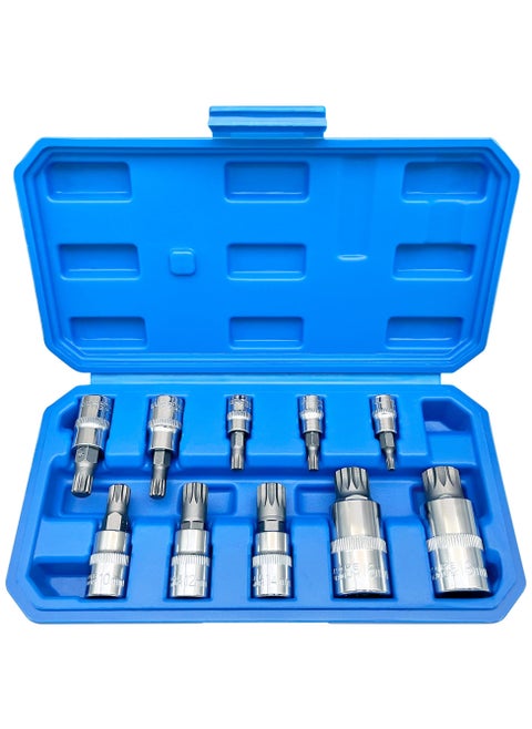 XZN Triple Square Spline Bit Socket Set, 10 Piece, M4 to M18, Includes 1/2, 1/4, and 3/8 Inch Drive, Premium S2 and Cr V Steel