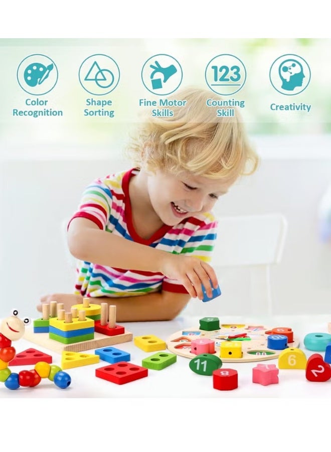 متجر الفرح ألعاب مونتيسوري للأولاد والبنات بعمر 3 سنوات، 6 قطع ألعاب خشبية للأطفال، ألعاب أطفال للأولاد من عمر 3 إلى 6 سنوات، لعبة تعليمية لمرحلة ما قبل المدرسة للأطفال من سن 3 إلى 4 سنوات، هدايا عيد ميلاد - Image 2