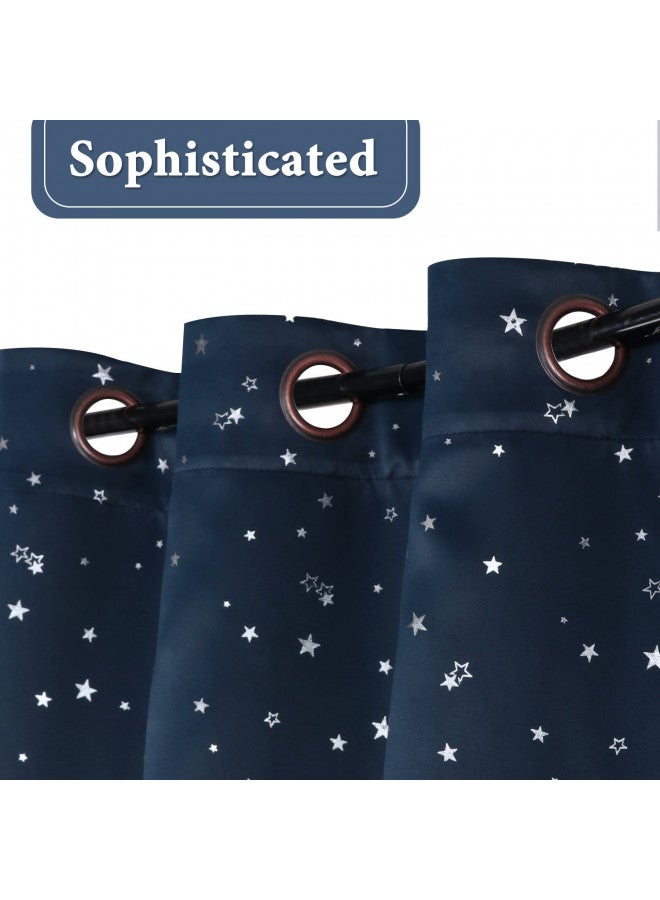 ستائر H.VERSAILTEX المعتمة بنجوم فضية لغرفة الأطفال للأولاد والبنات، سميكة وناعمة، عازلة حرارية، مع حواف علوية، 1 لوحة، 52" عرض × 63" طول، أزرق داكن
