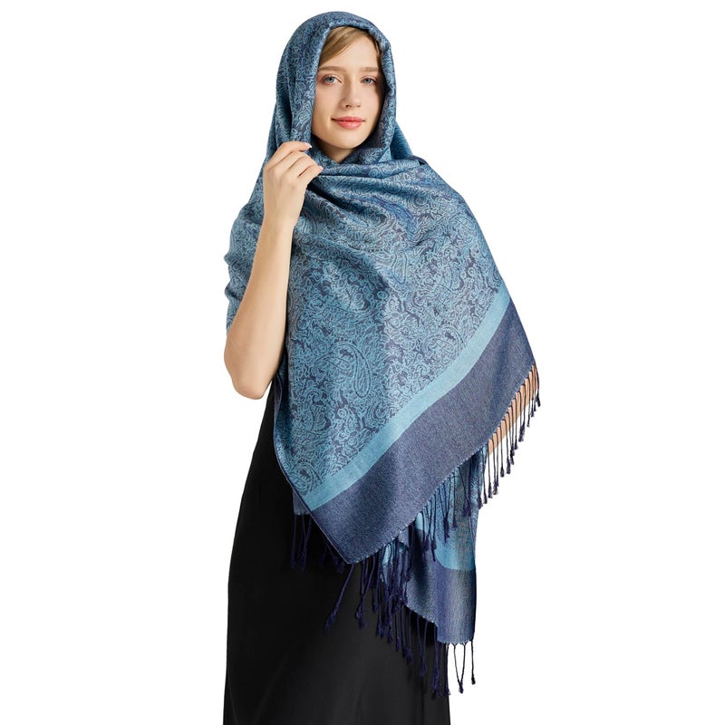 vimate Paisley Pashmina Shawls-Womens Elegant Warm Steel Blue Pashmina Shawls and Wraps for formal Evening Dresses (Style 1-Steel Blue) - Image 3