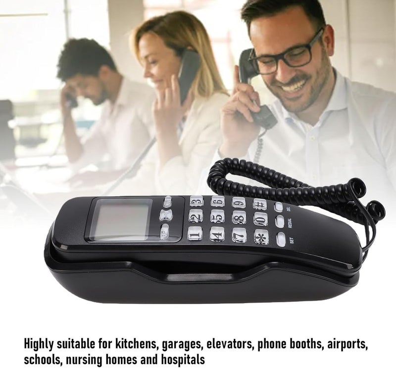 Yunseity Wall Mountable Basic Corded Telephone, Retro Wall Mounted Landline Phone with LCD Screen, for Home Hotel Kitchen Garage Elevator School Hospital (Black(English Version)) - Image 3
