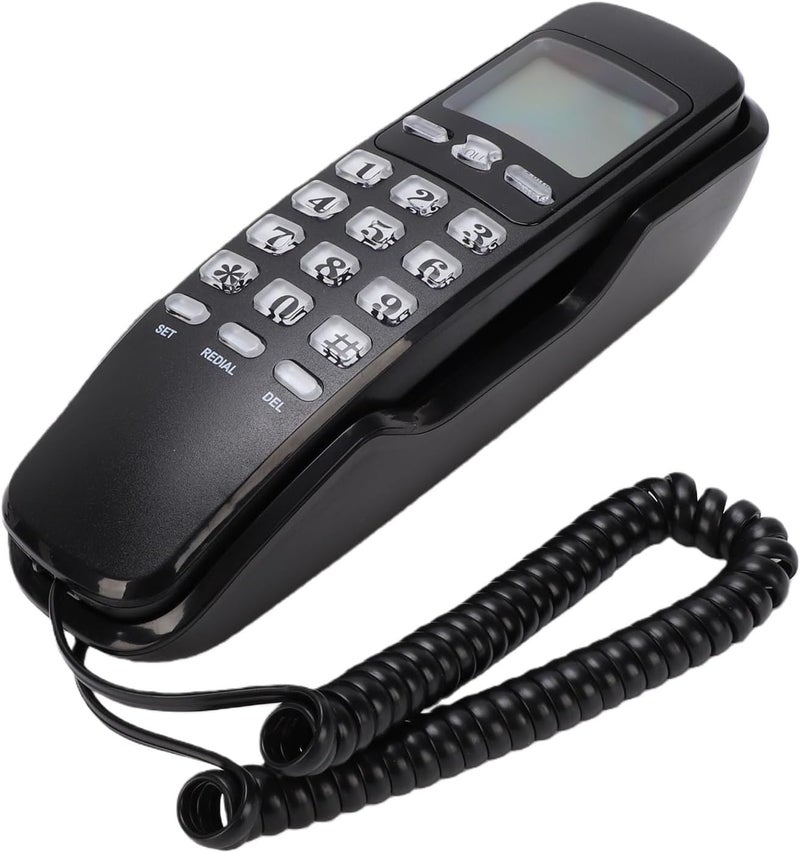 Yunseity Wall Mountable Basic Corded Telephone, Retro Wall Mounted Landline Phone with LCD Screen, for Home Hotel Kitchen Garage Elevator School Hospital (Black(English Version)) - Image 1