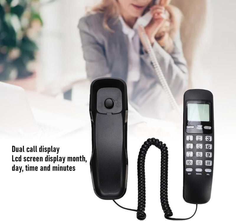 Yunseity Wall Mountable Basic Corded Telephone, Retro Wall Mounted Landline Phone with LCD Screen, for Home Hotel Kitchen Garage Elevator School Hospital (Black(English Version)) - Image 4