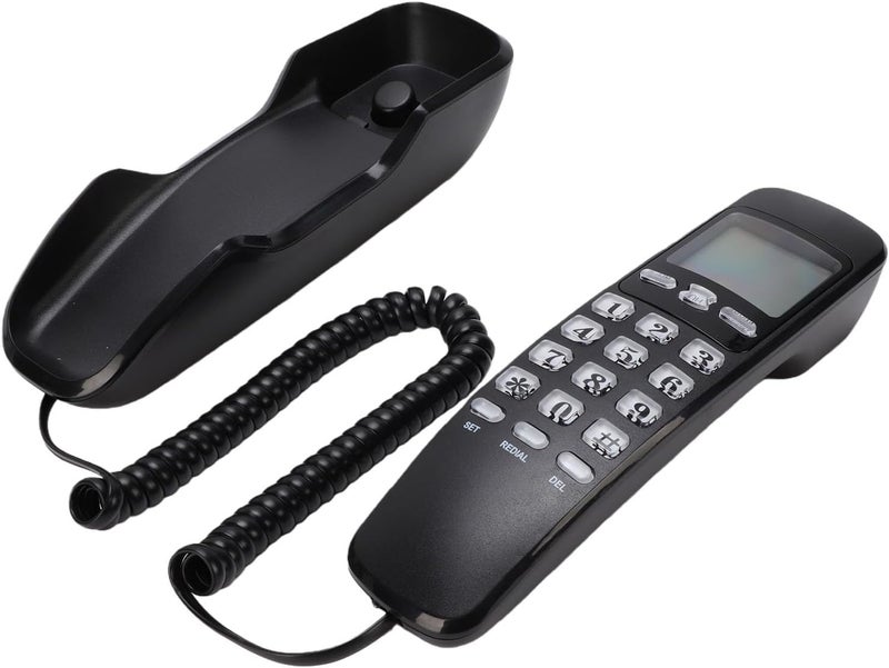 Yunseity Wall Mountable Basic Corded Telephone, Retro Wall Mounted Landline Phone with LCD Screen, for Home Hotel Kitchen Garage Elevator School Hospital (Black(English Version)) - Image 5