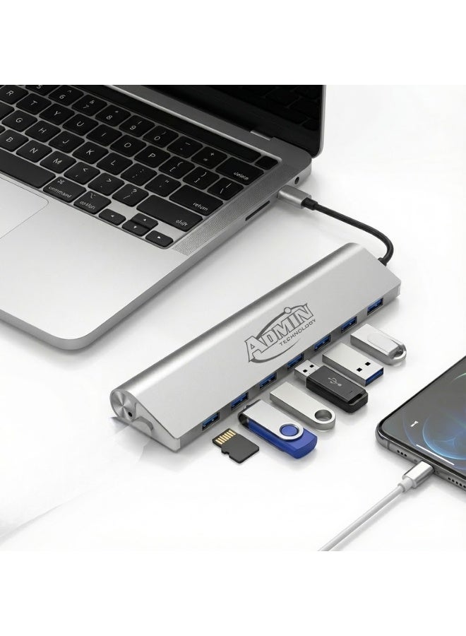ADMIN TECHNOLOGY 7 Ports Aluminum Housing Data USB 3.0 and USB 2.0 Hub for Desktop PC and Laptop - Image 2
