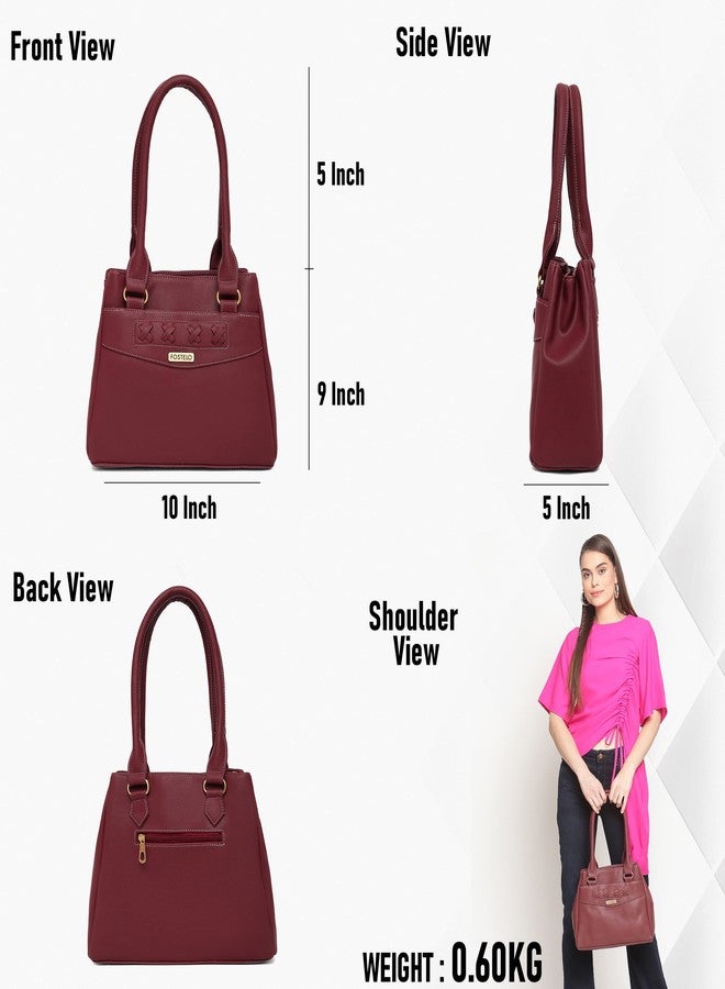Fostelo Women's Alano Satchel Tote Handbag for Women | Ladies Purse | Stylish Shoulder Bag | Gift For Women | Maroon - Image 3