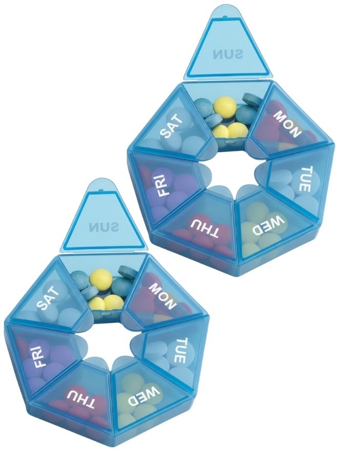 2قطعه علبة حبوب أسبوعية لمدة 7 أيام باللون الازرق ، لا تفوّت جرعتك أبدًا مع صندوق حبوب كبير، منظم أدوية لأقراص الفيتامينات وكبسولات زيت السمك، تتسع لـ 10 حبات بحجم الأسبرين - Image 1
