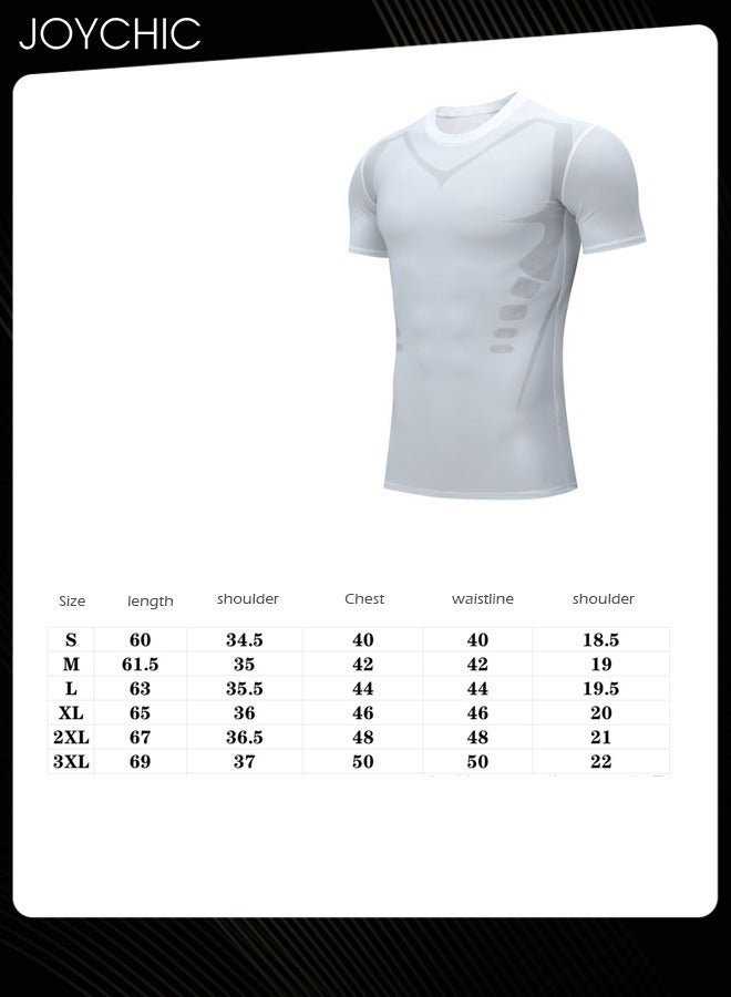 Joychic Men Sports Skin-friendly Quick-drying High-elastic Tights Fitness Short-sleeved Basketball Running Training T-shirt for All Seasons White - Image 3