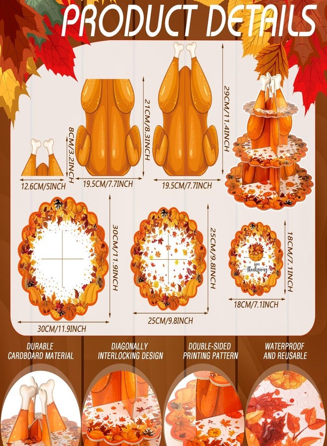 Suttmin Thanksgiving Cupcake Stand Fall 3 Tier Dessert Cupcake Stand Pumpkin Turkey Cardboard Cake Holder Autumn Turkey Dessert Holder Tower for Thanksgiving Birthday Tea Party Table Display - Image 2