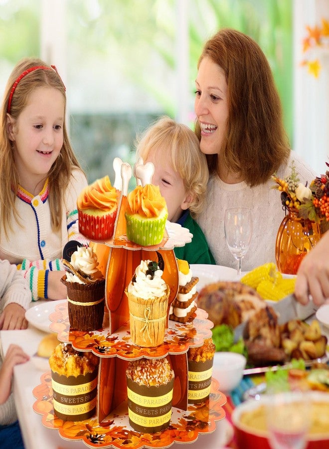 Suttmin Thanksgiving Cupcake Stand Fall 3 Tier Dessert Cupcake Stand Pumpkin Turkey Cardboard Cake Holder Autumn Turkey Dessert Holder Tower for Thanksgiving Birthday Tea Party Table Display - Image 4