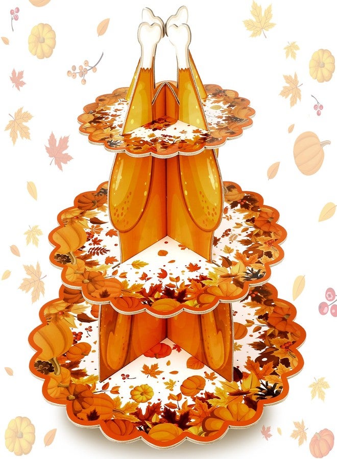 Suttmin Thanksgiving Cupcake Stand Fall 3 Tier Dessert Cupcake Stand Pumpkin Turkey Cardboard Cake Holder Autumn Turkey Dessert Holder Tower for Thanksgiving Birthday Tea Party Table Display - Image 1