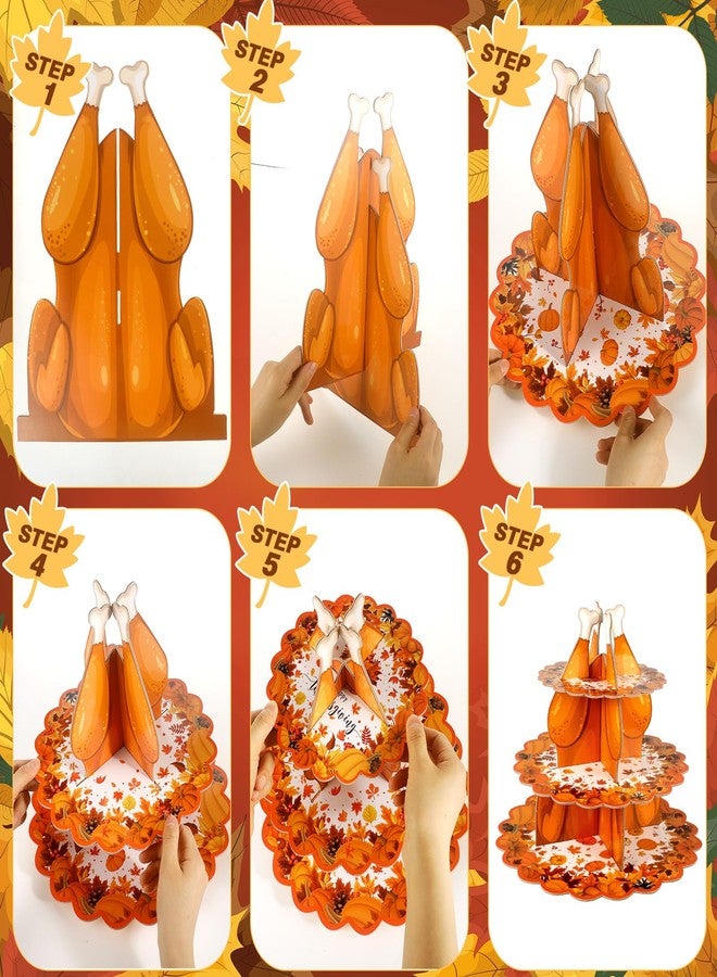 Suttmin Thanksgiving Cupcake Stand Fall 3 Tier Dessert Cupcake Stand Pumpkin Turkey Cardboard Cake Holder Autumn Turkey Dessert Holder Tower for Thanksgiving Birthday Tea Party Table Display - Image 3