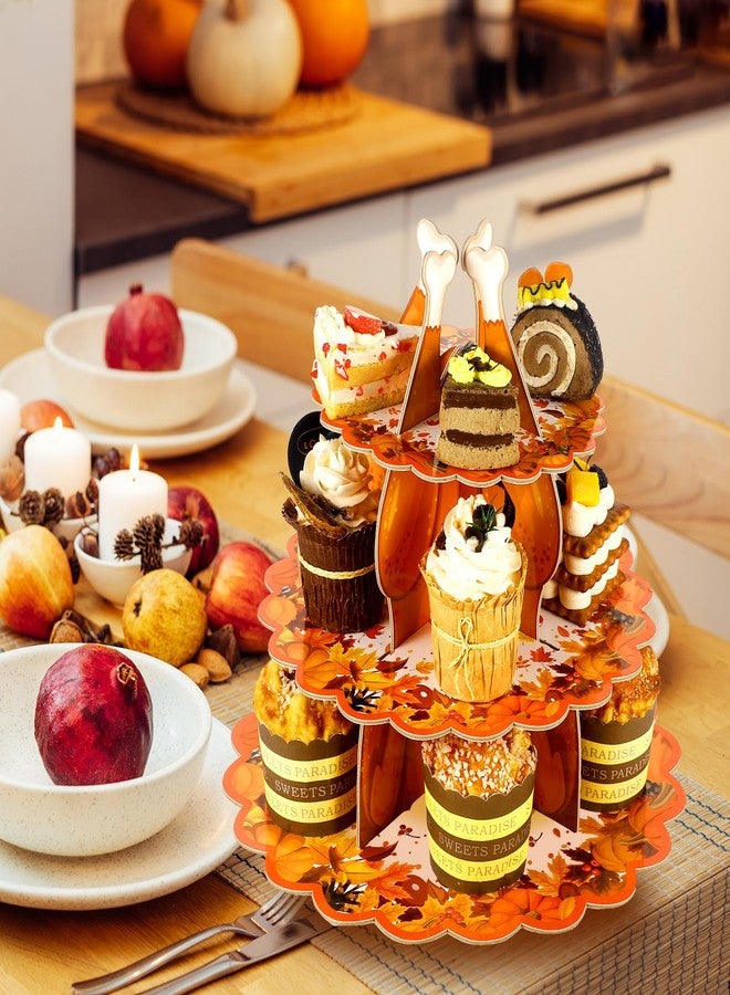 Suttmin Thanksgiving Cupcake Stand Fall 3 Tier Dessert Cupcake Stand Pumpkin Turkey Cardboard Cake Holder Autumn Turkey Dessert Holder Tower for Thanksgiving Birthday Tea Party Table Display - Image 5